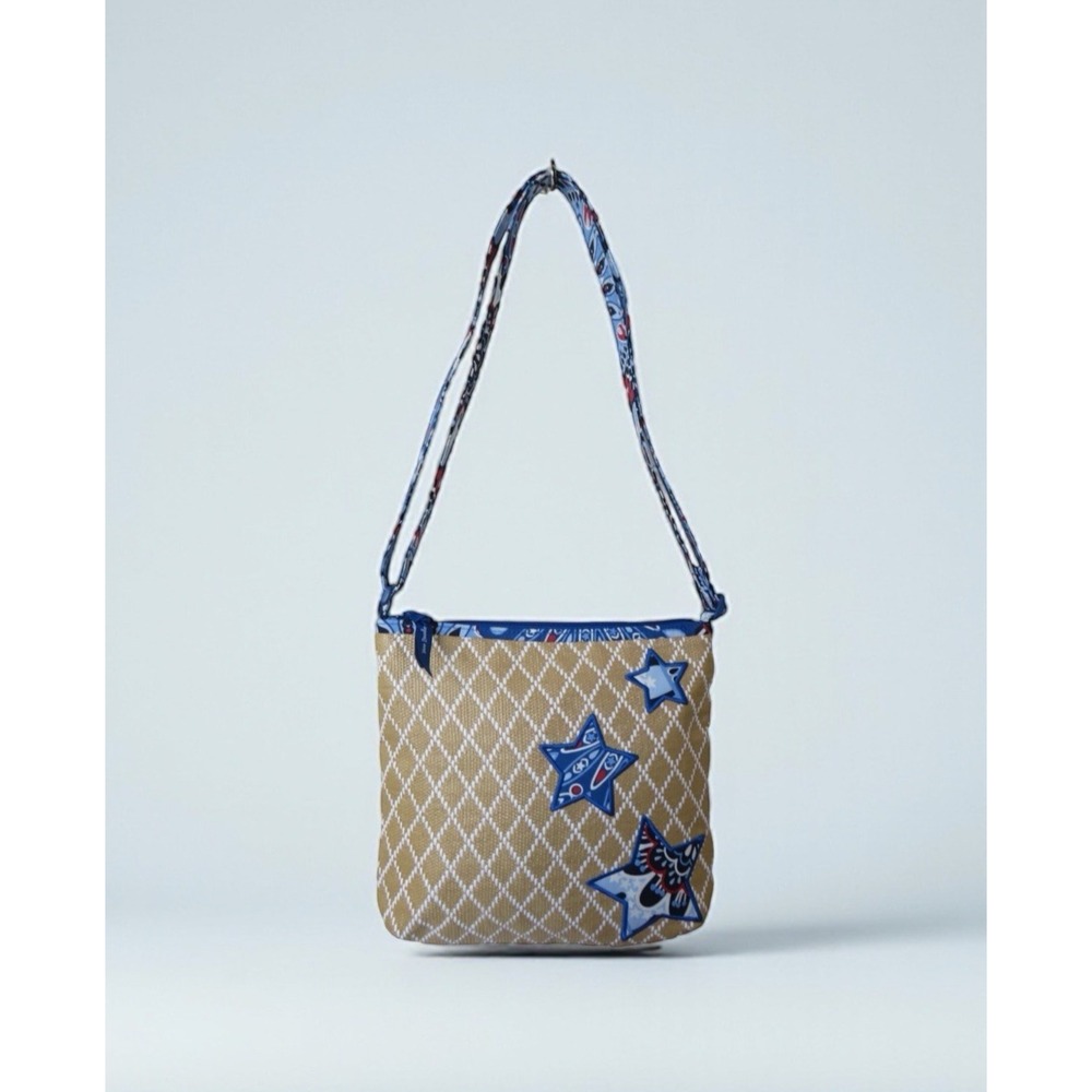 Vera Bradley FIREWORKS MEDALLION Straw Beach Crossbody‎ Bag w/star Applique NWOT